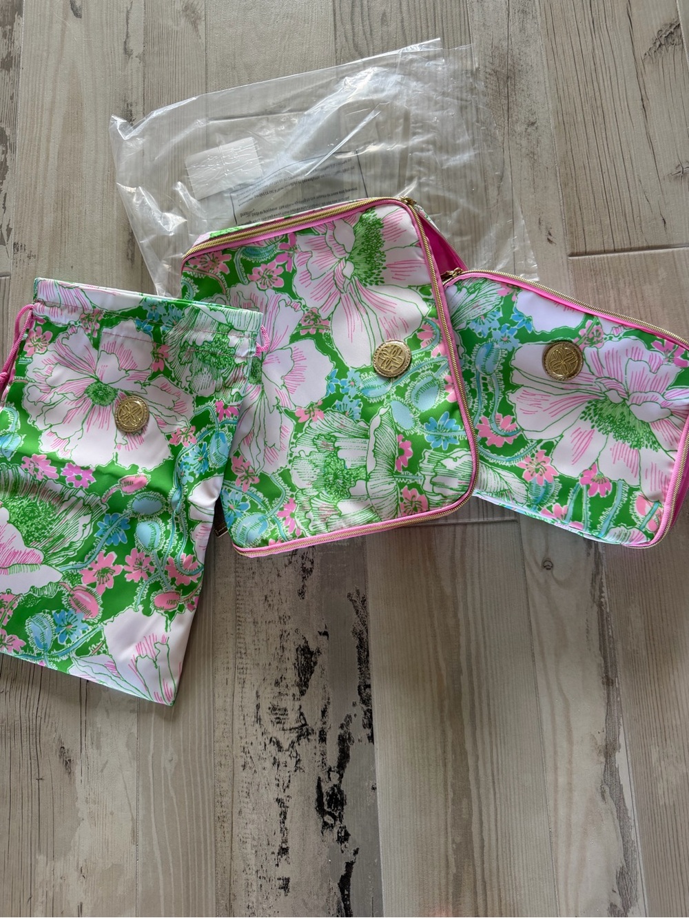 Lilly Pulitzer Pink & Green Floral packing bags, shoe bag or back pack